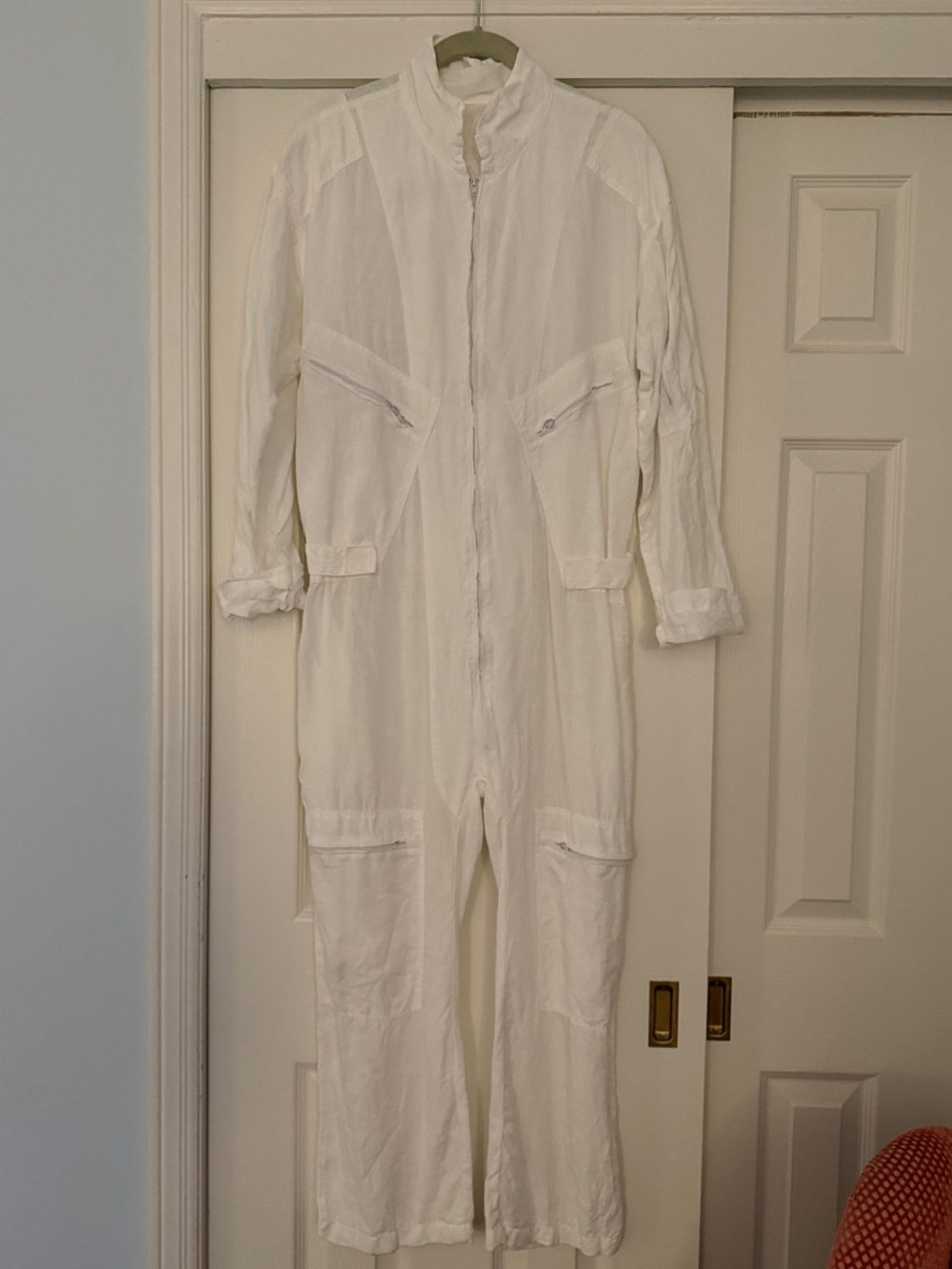 White Long Sleeve Linen Zip Jumpsuit